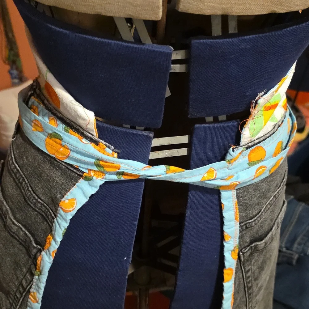 Upcycled Oranges & Champagne  Mimosa  Apron W Black Denim Jeans  Hand Crafted